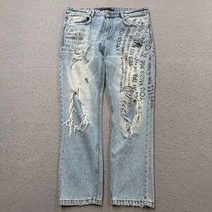 Zara Jeans Women's 6 Blue Light Wash Distressed Straight Leg Streetwear Grunge